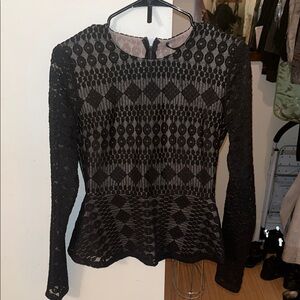 BCBGMaxAzria Black Lace Peplum Blouse